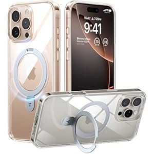 TORRAS Crystal Clear for iPhone 16 Pro Case Magnetic Stand,[Compatible with MagSafe][Flexible Stable Stand]Mil-Grade Protection Transparent Slim Anti-Yellowing Anti-Scratch Ring Kickstand 6.