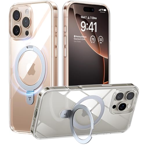 Image of TORRAS Ostand for iPhone 16 Pro Case Magnetic Stand, Crystal Clear 6.3 inch | [Fit for MagSafe][Flexible Stable Stand]4X Military-Grade Shockproof, Anti-yellowing Slim Protective Phone Cover, Transparent