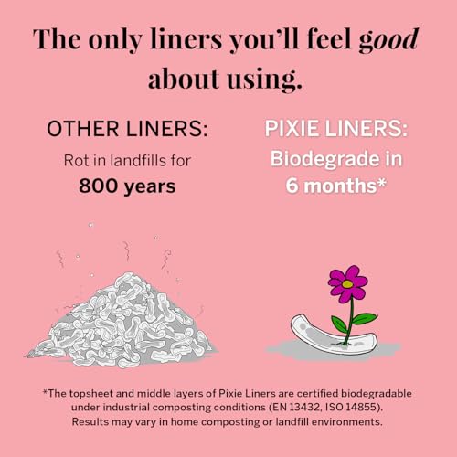 Image of Pixie Organic Cotton Panty Liners for Women - Long Wrapped Pantiliners - Light Absorbency & Ultra-Thin - Leak-Proof, Hypoallergenic & Unscented for Feminine Care - Compostable - 88 Count
