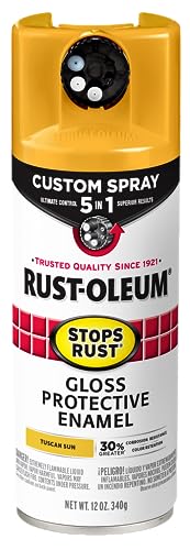 Image of Rust-Oleum Stops Rust Custom 5-in-1 Spray Paint, Gloss Tuscan Sun | Rust Preventive Enamel, Multi Surface (Metal, Wood and More), Adjustable Dial for Better Control, Fast Dry, Comfort Tip