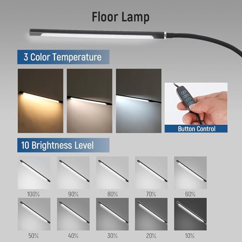 LED Floor Lamp – Touch Control Dimmable Standing Lamp with 3 Color Modes, 10 Brightness Levels, Flexible Gooseneck Reading Light for Living Room, Bedroom & Office Energy Class A - Image 5