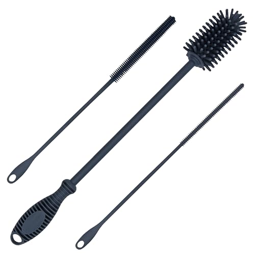 Image of Kitchiny Silicone Bottle Brush 12.5 inch with 2 Straw Cleaners – Grey | Bottle Cleaner Brush for Yeti, Hydro Flask, Owala, Stanley, Baby Bottles, Vases & Narrow Neck Containers