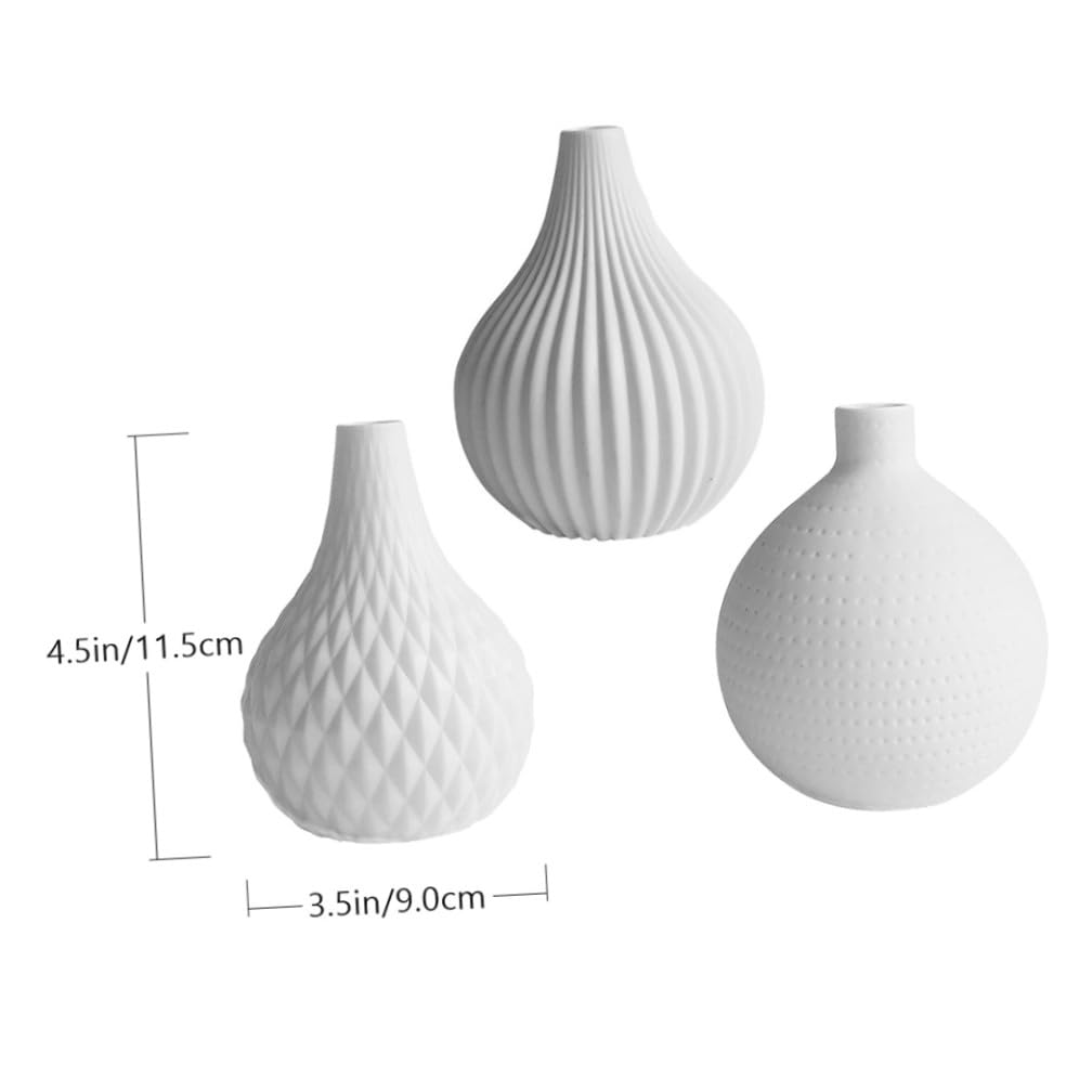 DECHOUS Set 3 Vasi in Ceramica Bianca per Arredamento Casa Moderna, Decorativi e Funzionali per Concentrare Fiori, per Soggiorno e Giardino