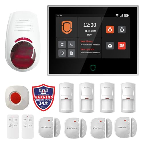 Wolf Guard WT4F Sistema de alarma de seguridad para el hogar inteligente, pantalla táctil de 7 pulgadas, juego de protección contra robo 4G/WiFi, sistema de alarma doméstico Tuya Smartlife App