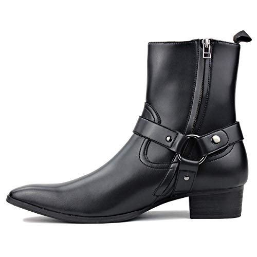 OSSTONE Men Chelsea Ankle Boots Leather Microfiber Chukka Designer Boots with Side Zipper Heel Dress Boots JY015-CQ4