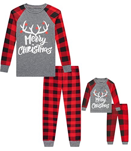 Image of Babyroom Girls Matching Doll&Toddler 4 Piece Cotton Pajamas Toddler Christmas Sleepwear