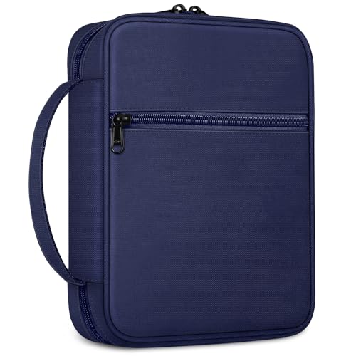 Image of FINPAC Bible Cover, Carrying Book Case Church Bag Bible Protective with Handle and Zippered Pocket, Gift for Mother Lady Women Men, Navy