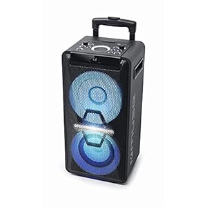 Muse DJ PA-installatie met accu, 300 watt, met cd, bluetooth en lichteffecten (USB, AUX, microfoon, afstandsbediening), zwart