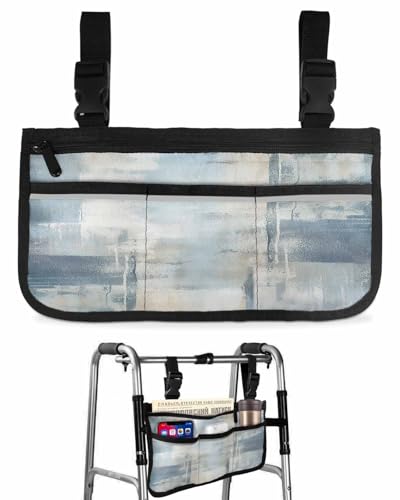 Anzona Blue Grey Ombre Wheelchair Side Bag Walker Bag, Abstract Modern Oil Painting Art Wheelchair Accessories Armrest Pouch, Organizer Storage Bag for Walkers, Rollators, Scooters, 7.3''x13''