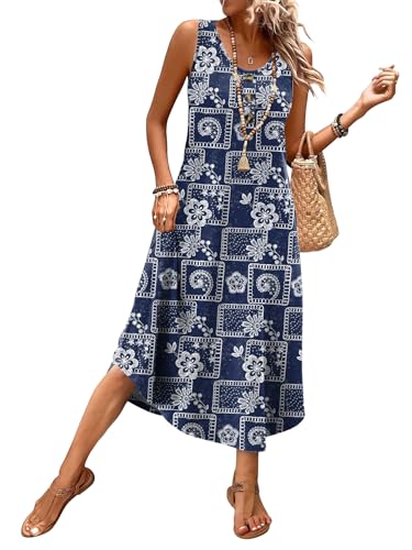 Image of WIHOLL Summer Dresses for Women 2026 Button Front Sleeveless Casual Midi Dress Beach Vacation Sundresses with Pockets