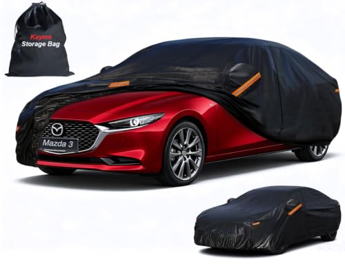 Image of Kayme 7 Layers Sedan Car Cover Custom Fit for Mazda 3 (2003-2025), Waterproof All Weather for Automobiles,Rain Sun UV Protection.Black