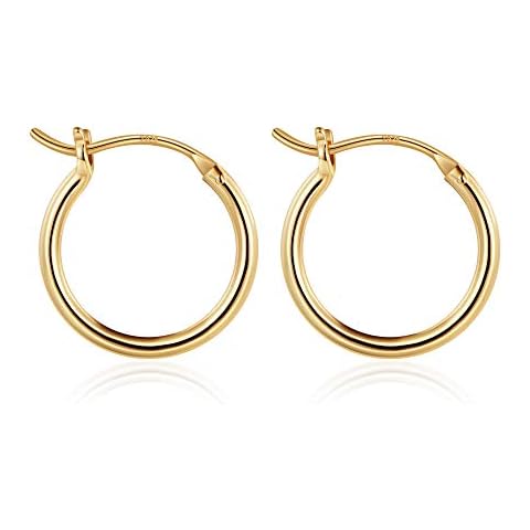M MOOHAM Small Hoop Earrings, 14K Gold Plated 925 Sterling Silver Post Hypoallergenic Chunky Mini Dainty Earrings for Women Jewelry Small Gold Hoop Earrings for Women Mini Hoops Earrings 15mm Cover