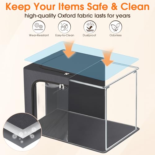 Image of 8 Pack Clothes Storage Bins with Metal Frame,Stackable Organizer Bins with Handles for Closet & Bedroom(Light Grey)