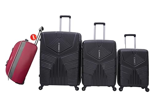Image of VIP Aristocrat 3 Piece Set and 52 Cm Wheel Duffle, 55 Cm, 66 Cm & 76 Cm Polyproplyene Hard Sided 4 Spinner Wheels,Light Weight Luggage /Trolley Bags /Suitcase and 5 Years International Warranty-Black