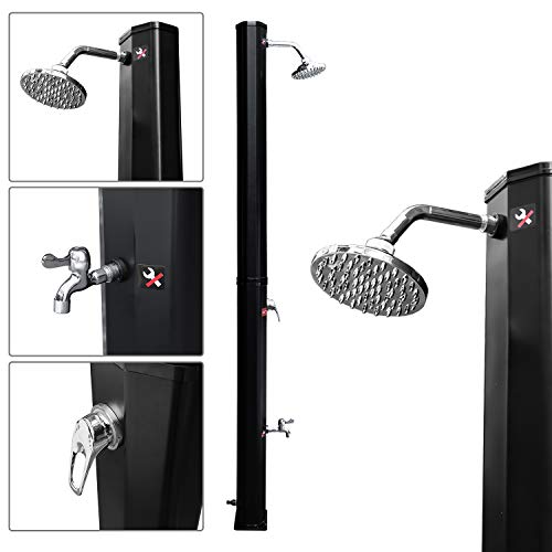 VINGO-Solardusche-35Liter-Solar-Gartendusche-Schwarz-Gartendusche-mit-Duschkopf-und-Fussdusche-Gartenschlauch-Anschluss-ohne-Stromanschluss-Pooldusche-Camping-Warmes-Wasser-max-60C