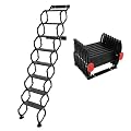 Attic Ladder Pull Down System, 8 Steps Folding Stairs for Attic Access Door, 440 LBS Load Wall-Mounted Retractable Ceiling Ladder with Handrails for Attics Garages Roofs Basements