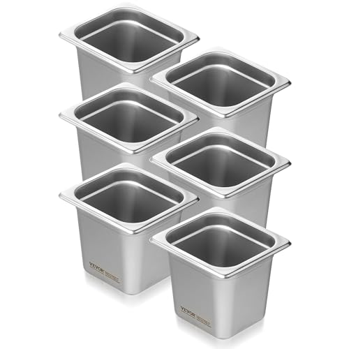 VEVOR 6 Pack Hotel Pans, 1/6 Size Anti-Jam Steam Pan, 0.8mm Thick Stainless Steel Restaurant Steam Table Pan, 6-Inch Deep Commercial Table Pan, Catering Storage Food Pan, for Industrial & Scientific by VEVOR - Used condition - CA$40.72