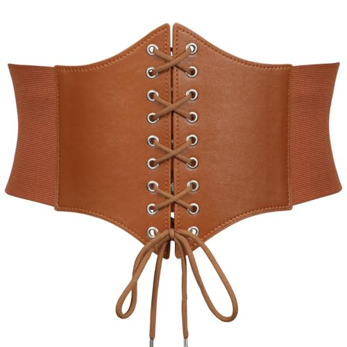 SUOSDEY Women Black Tied Waspie Belt, Lace-up Cinch Belt, Corset Elastic Waist Belt