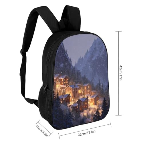 Village Snowy Mountain Warm Lights Unisex Backpack 17" Casual Daypacks Simple Shoulders Bag for Camping Hiking Travel Gear2