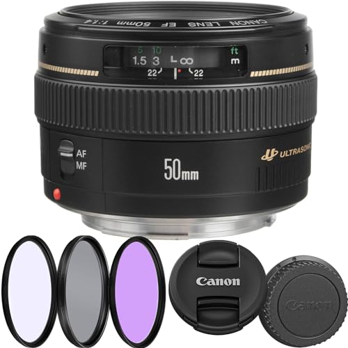 Canon EF 50mm f/1.4 USM Lens for Full-Frame Cameras + UV, FLD, PL Filter Kit. (Renewed)
