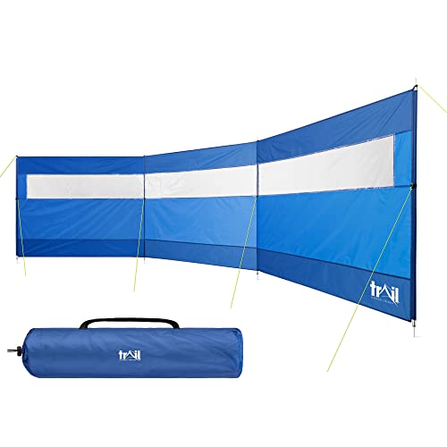 Trail Steel 4 Pole Windbreak with Window, 5m x 1.4m Windbreaker Sun Shelter Privacy Screen for Outdoor Camping Festival Garden with Guy Lines, Pegs and Carry Bag (Blue)