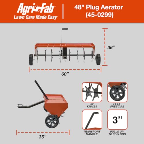 Agri-Fab 45-0299 48" Tow Behind Lawn Plug Aerator with Universal Hitch; Designed to Pull Behind Lawn & Garden Tractors