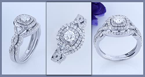 Dazzlingrock Collection 1.00 Cttw Round White Diamond Cushion Shaped Halo Engagement Ring Set for Women in 14K Solid Gold3