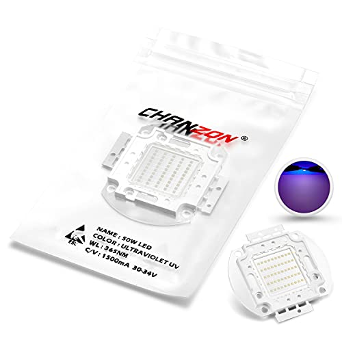 CHANZON High Power Led Chip 50W Purple Ultraviolet (UV 365nm / 1500mA / DC 30V - 34V / 50 Watt) SMD COB Light Emitter Components Diode 50 W Ultra Violet Bulb Lamp Beads DIY Lighting