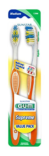 Sunstar 1396V GUM Supreme Toothbrush Full Medium Bristle (Pack of 2)
