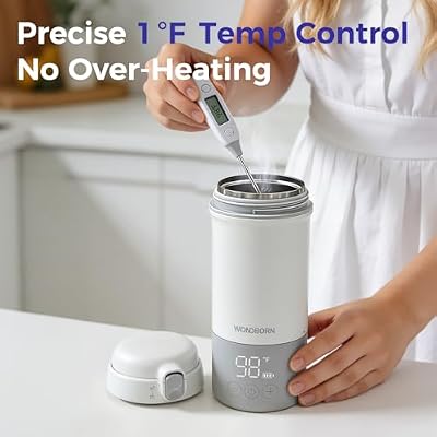 Portable Bottle Warmer for Travel, Dishwasher Safe, 3X Faster & Even Heating, 8 Feeds per Charge, 17oz, 1F Precise Adjust, Thaw, Keep Warm, Use While Charging, for Breastmilk & Formula