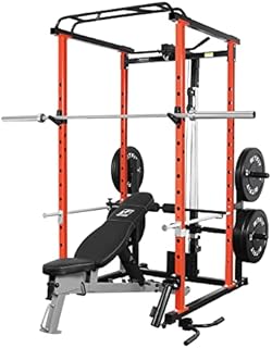 RitFit Garage & Home Gym Package Includes Optional 1000LBS Power Cage with LAT Pull Down,Weight Bench, Barbell Set with Olympic Barbell (Package 1.6K (Bumper Plate 230LBS))-Orange