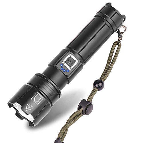 LED Taschenlampe XHP70 5000 Lumen USB Wiederaufladbar mit Power Bank Funktion, 5 Modi Super Helle Taschenlampe Einstellbarer Fokus IPX6 Wasserdicht