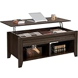 Yaheetech Lift Top Coffee Table with Hidden Storage Compartment & Seperated Lower Shelf, Lift Up Coffee Table, Rising Tabletop Dining Table for Living Room, 41in L, Espresso