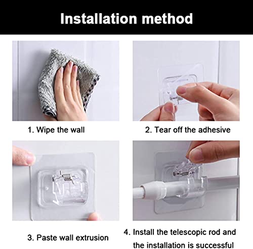 Image of SUNVIBE 8 Pcs Self Adhesive Curtain Rod Holder, Curtains Bracket Crossbar Hook Self Adhesive Rods Hanger, No Drill Brackets Fixing Holders, Drapery Pole & Fixing Rod Holder (Transparent, Pack of 8)