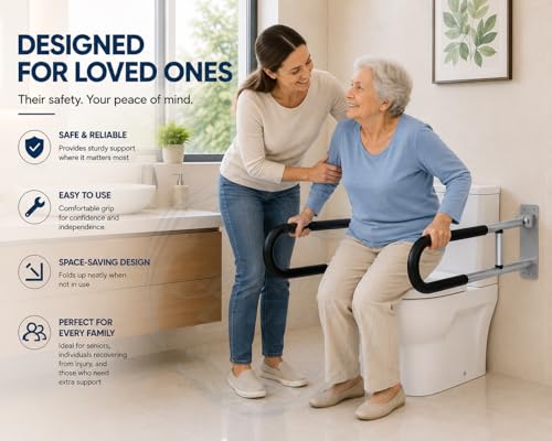 Image of BATH GURU Foldable Aluminium Toilet Grab Bar for Elderly & Disabled, Wall Mounted Bathroom Safety Rail with Soft Nylon Anti-Slip Grip, Heavy Duty Handicap Support Handle for Senior Citizens Pack of 2