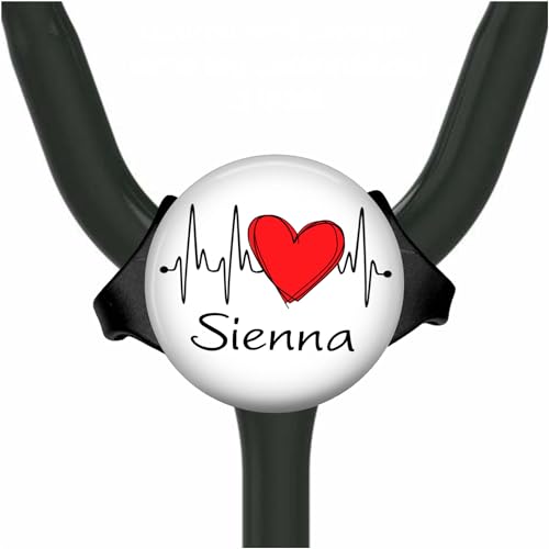 EKG Heart Stethoscope Name Tag Personalized (11 Colors) Adjustable Yoke ID Label - You Customize Fonts - 1½ inch (Mylar)