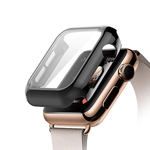 UMTELE Compatible for Apple Watch Series 5 4 Case 44mm with Built-in Tempered Glass Screen Protector, Slim Shock-Proof Bumper Full Coverage Hard Protective Cover Replacement with iWatch 5 4, Black