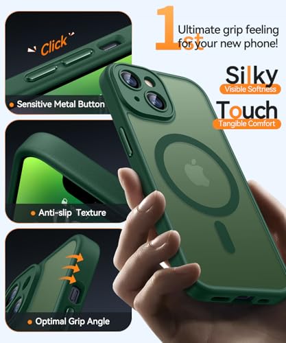 Image of CANSHN Magnetic for iPhone 14 Plus Case, Upgraded [Full Camera Protection] [Compatible with Magsafe] [Translucent Matte] Shockproof Protective Phone Case for iPhone 14 Plus 6.7 inch - Deep Green