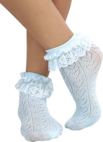 ToBeInStyle Women’s Indie Girl Ruffle Trim Heart Net Design Ankle High Fashion Socks 6
