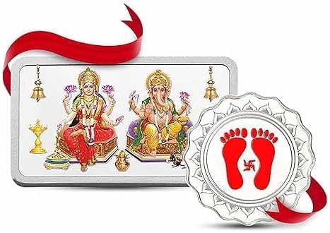 Shree Laxmi Ganesh Silver Coin Charan Paduka CoinDurgamaa Coin Pooja Coin Diwali Coin Dhanteras Coin Navdurga Silver Coin Navratri Pujan Coin 10g, Pack of 2 Coin
