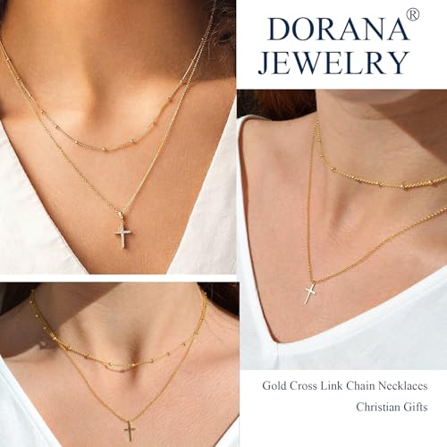 14K Gold Layered Cross Necklaces for Women,Tiny Small Sideways Cross Necklace Minimalist Christian Jewelry Gifts for Women Girls,2Pcs2