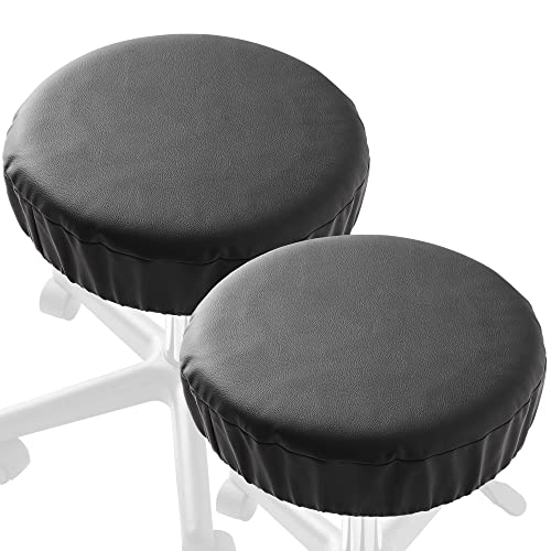 Saloniture 2-Pack Round Stool Seat Cover, 17-1/2 Inch Waterproof Slipcover For Swivel Chair Or Barstool - Black #TOP1