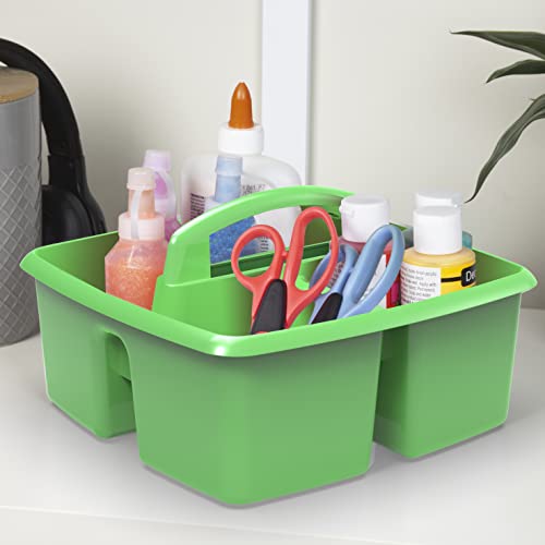 Image of Storex 3-Compartment Small Caddy - Multipurpose Classroom Organizer with Handle, Green, 5-Pack (00951U06C)