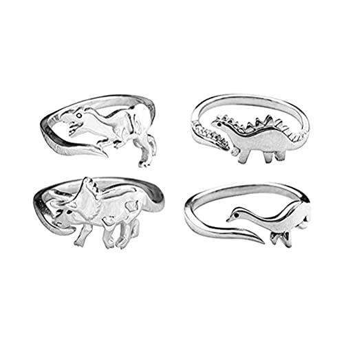 Akemaio Lot de 4 bagues en forme de dinosaure pour femme Cover