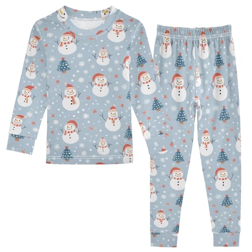 Fustylead Happy Xmas Snowman and Fir Snowflakes Decoration Cotton Pajamas, Snug Fit Long Sleeve Soft Sleepwear Pjs