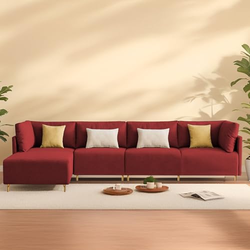 Image of Carina LHS 6 Seater L Shape Sofa Set for Living Room (Maroon Fabric) Premium Fabric Sofa