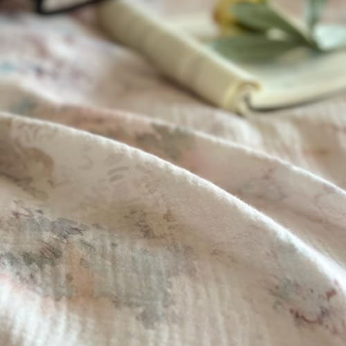 VM VOUGEMARKET Full Duvet Cover with Romantic Ruffles Breathable Muslin Cotton,Soft Textured Gauze Weave Comforter Cover with Zip Closure and Corner Ties- 80"x90"