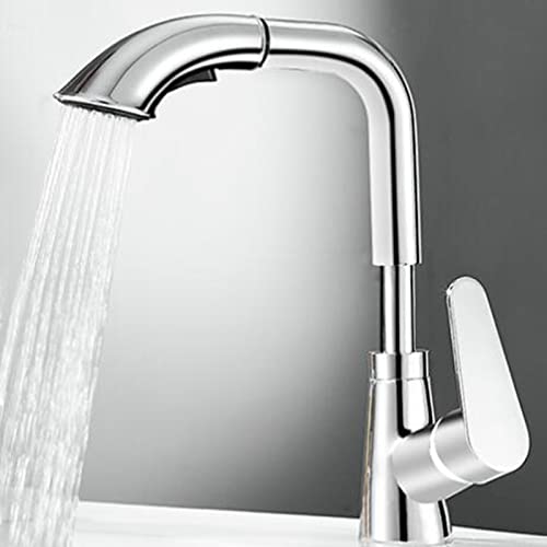 Robinet de lavabo avec pulvérisation extractible pour stopper les éclaboussures de salle de bain blanche