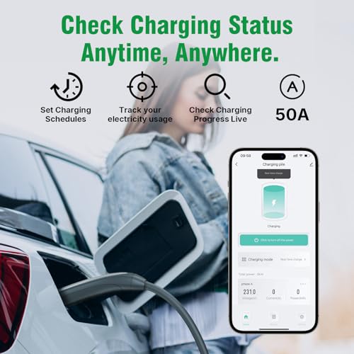 Calion Level 2 EV Charger-EV Wall-Mount Charger with 25FT Cable-Electric Vehicle Charging Station for J1772 EVs,50Amp,240V WiFi Electric Vehicle Charging Station,Hardwired for Electric Car — view 2