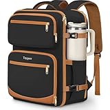 Taygeer Frontier Airlines Personal Item Bag 18x14x8, Underseat Carry on Backpack with Makeup Compartment, 40L Travel Backpack for Women & Men Fits Spirit Frontier Allegiant, Black Brown